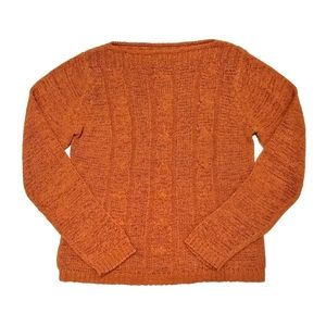 Orange boat neck cable knit pullover sweater